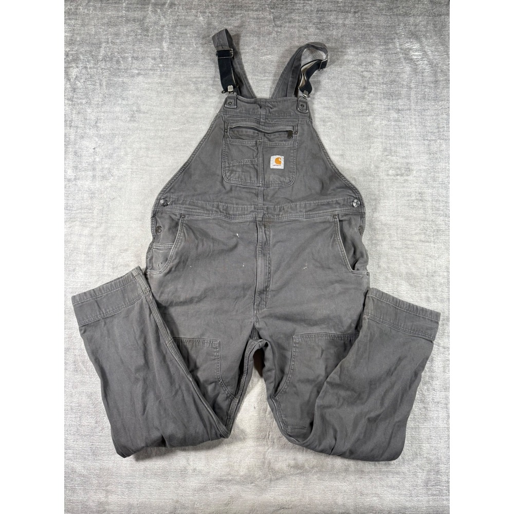 Carhartt Overalls Mens 44x32 Gray Bib Double Knee Canvas Rugged Workwear 102987